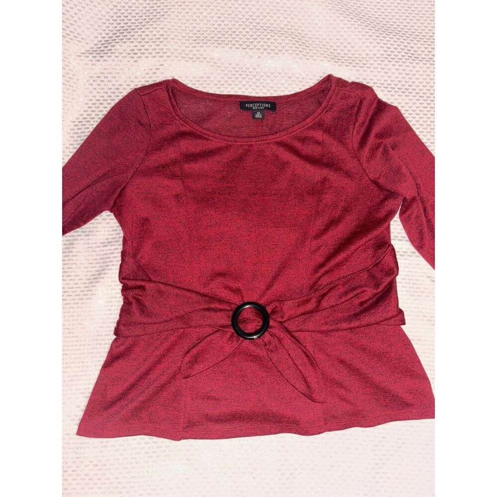 Perceptions New York Red/Black Knit Tunic Scoop Neck 3/4 Sleeve Top Sz 12
